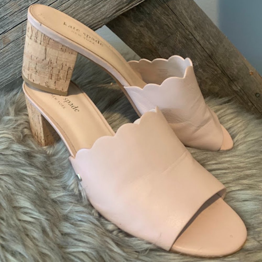 Kate Spade Leather mules, Cork heel, pink nude. Size 8.5